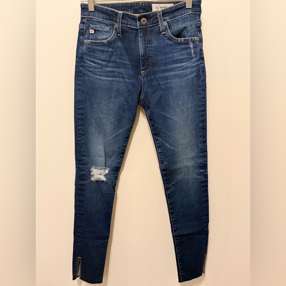 AG Adriano Goldschmied Farrah Skinny Distressed High Rise Split Hem Jeans Sz 27